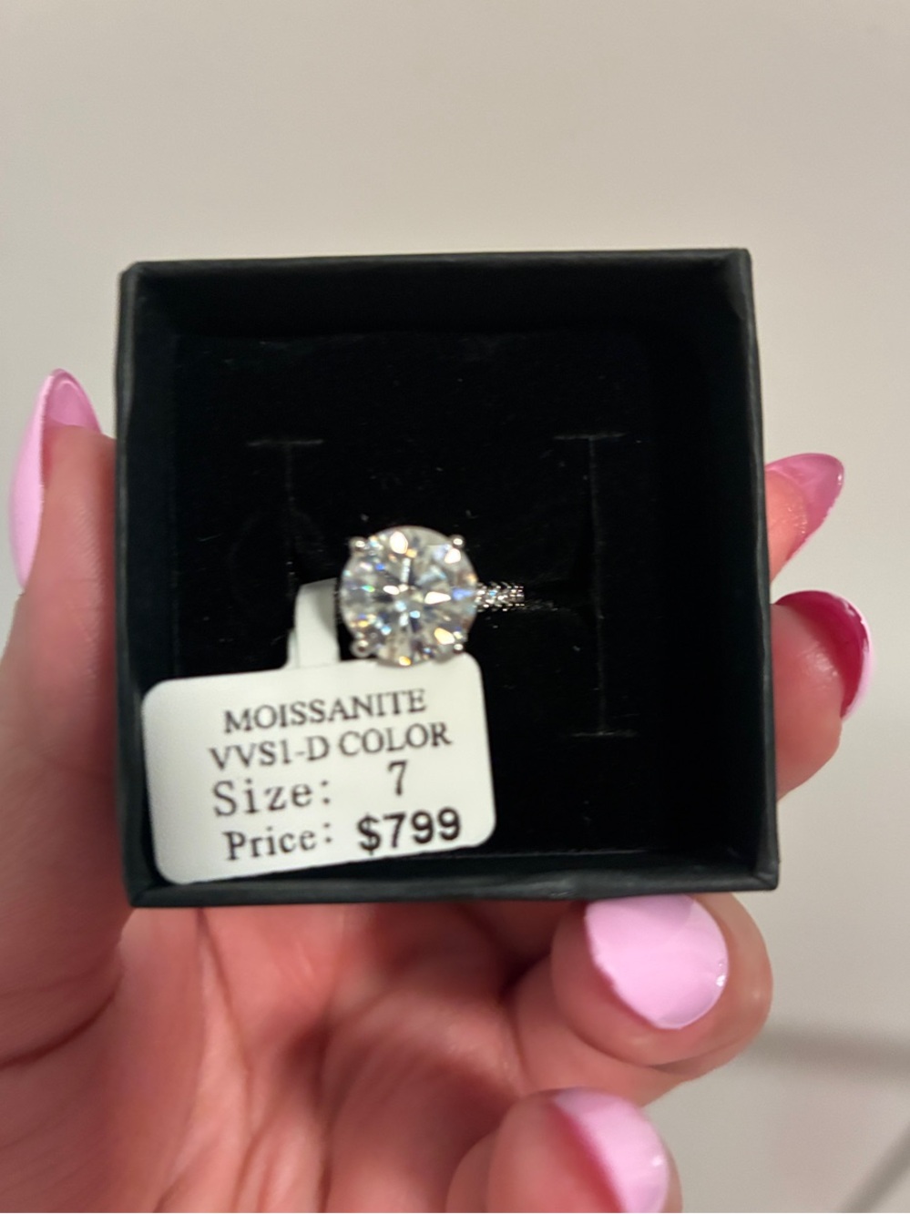 Moissanite Solitaire Engagement Ring - White Gold Tone, Size 7